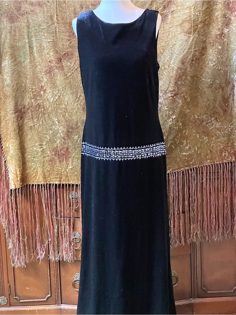 Black Sleeveless Maxi Dress with Crystal Waist Band